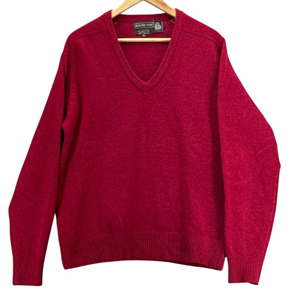Savile Row Vintage Red Wool Long Sleeve V Neck Pullover Sweater Men XL